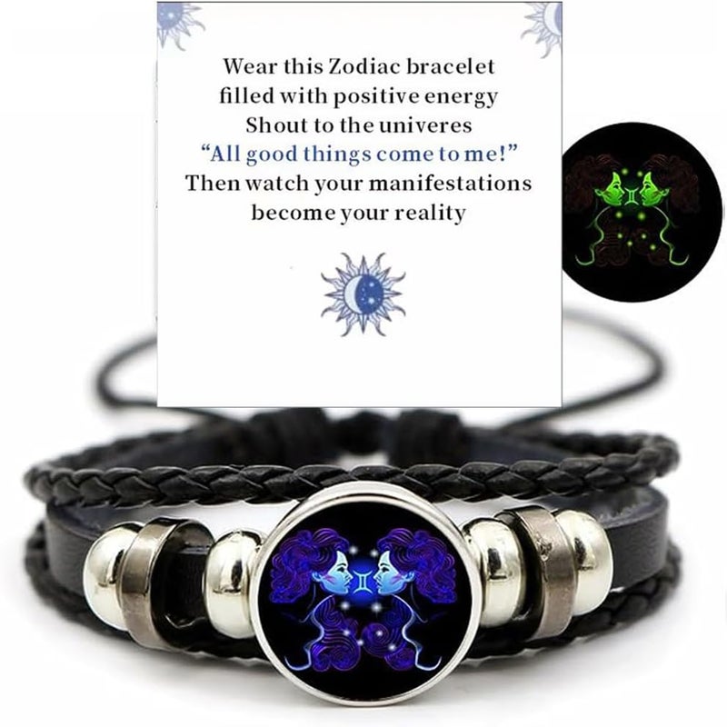 VBWEOI Store Gleym Bracelet, Zodiac Signs Spirit Bracelet, Multilayer Adjustable 12 Constellation Zodiac PU Leather Bracelet, Gleym Manifestation Bracelet Jewelry Gifts for Women and Man - Image 1